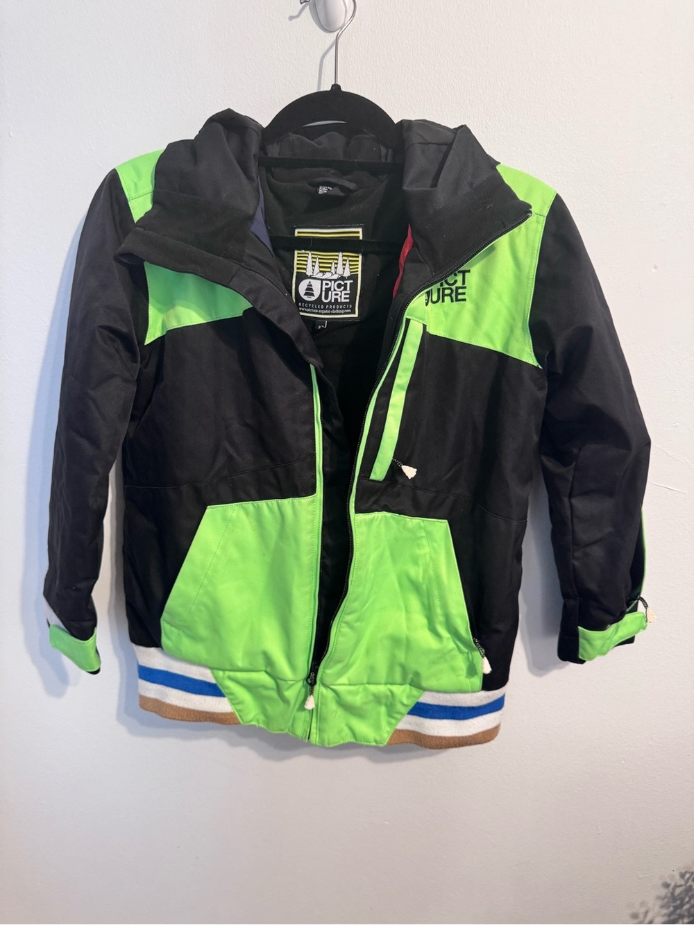 Picture Organic Clothing Friends Line Black Neon Green Snow Ski Jacket Size 10